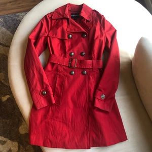 Express Red Double Breasted Belted Trench Coat